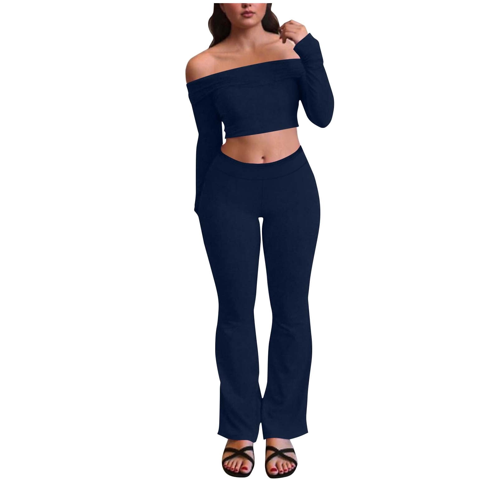 Off-Shoulder Cropped Top Set with Ruched Leggings - Olive