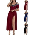 thumbnail image 1 of ZQUUVOU Women's Off Shoulder Evening Dress Slit Sleeveless Spaghetti Strap Formal Gown for Cocktail Party Wedding Burgundy, 1 of 6