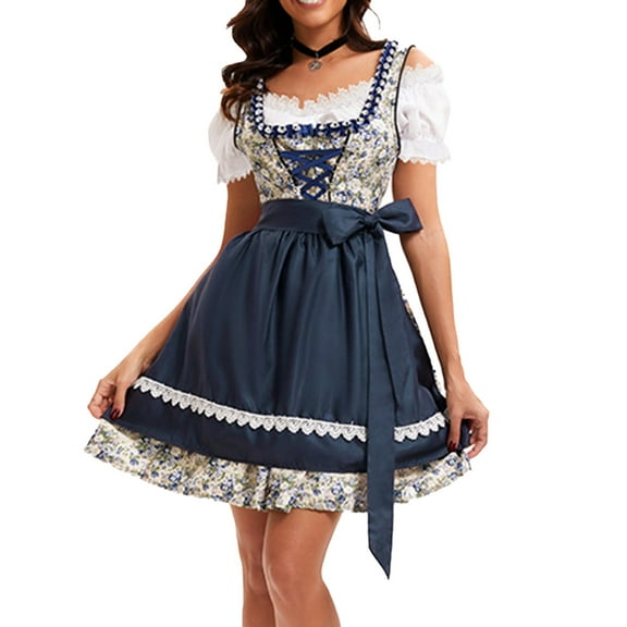 ZQUUVOU Women's Oktoberfest Dirndl Dress Laced Bodice Blouse Skirt Apron with Bow Tie Oktoberfest Beer Maid Set Multicolor