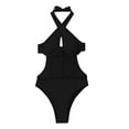 thumbnail image 1 of ZQUUVOU Women's One Piece Bathing Suit Plunge Neck Cut Out Backless Monokini High Cut Tie Back Tummy Control Swimsuit Black, 1 of 7