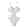 thumbnail image 1 of ZQUUVOU Women's One Piece Bikini Halter Tummy Control Solid Color Swimsuit (White,S), 1 of 7