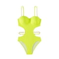 thumbnail image 1 of ZQUUVOU Women's One Piece Bikini Halter Tummy Control Solid Color Swimsuit (Yellow,S), 1 of 7