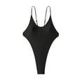 thumbnail image 1 of ZQUUVOU Women's One Piece Bikini Spaghetti Halter Solid Color Swimsuit (Black,L), 1 of 5
