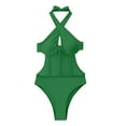 thumbnail image 1 of ZQUUVOU Women's One Piece Halter Bikini Set Solid Color Bikini Swimsuit (Green,XL), 1 of 7