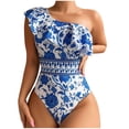 thumbnail image 1 of Zwiiyzr Women's One Piece Swimsuit One Shoulder Print Ruffle Swimsuit (Blue,M), 1 of 6