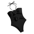 thumbnail image 1 of ZQUUVOU Women's One Piece Tankini Halter Tummy Control Solid Color Drawstring Hollow Swimsuit (Black,L), 1 of 9