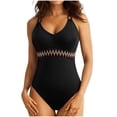 thumbnail image 1 of ZQUUVOU Women's Ribbed Strappy Swimsuit U Neck One Piece Color Block High Wasit One Piece Swimwear Vacation Beach Pool Wear Black, 1 of 6