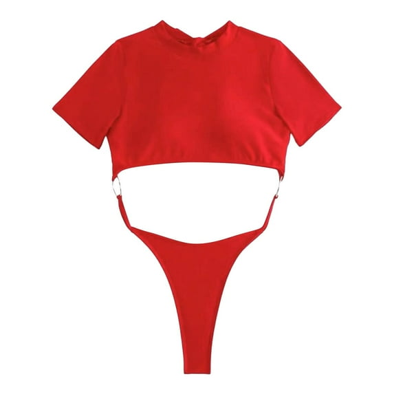 ZQUUVOU Women's One Piece Tankini Solid Color Back Swimsuit (Red,M)