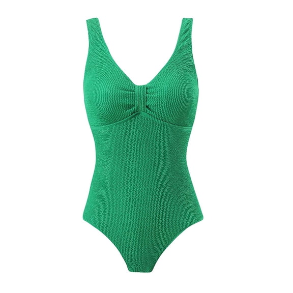 Zwiiyzr Women's One Piece Tankini Solid Color Swimsuit Backless Swimsuit (Green,M)