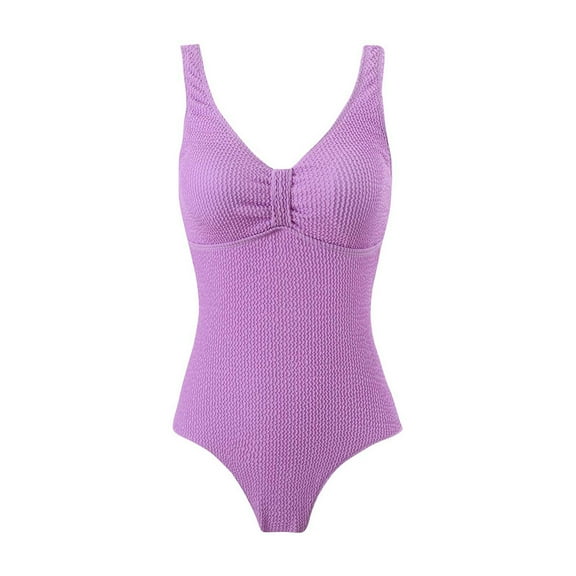 ZQUUVOU Women's One Piece Tankini Solid Color Swimsuit Backless Swimsuit (Purple,2XL)