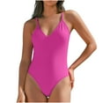 thumbnail image 1 of ZQUUVOU Women's One Piece Tankini Solid Color Tummy Control V Neck Swimwear (Pink,L), 1 of 6