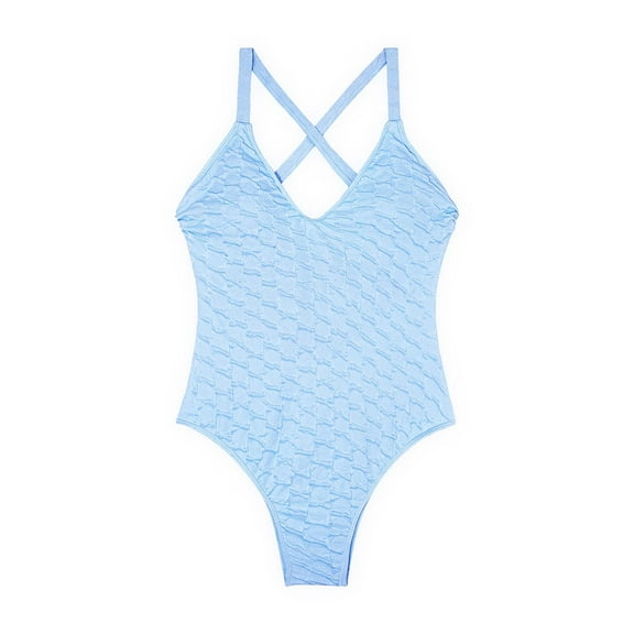 ZQUUVOU Women's One Piece Tankini Spaghetti Strap Solid Color Crisscross Set (Sky Blue,M)