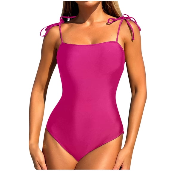 Zwiiyzr Women's One Piece Tankini Spaghetti Strap Solid Color with Backless Swimsuit (Pink,L)