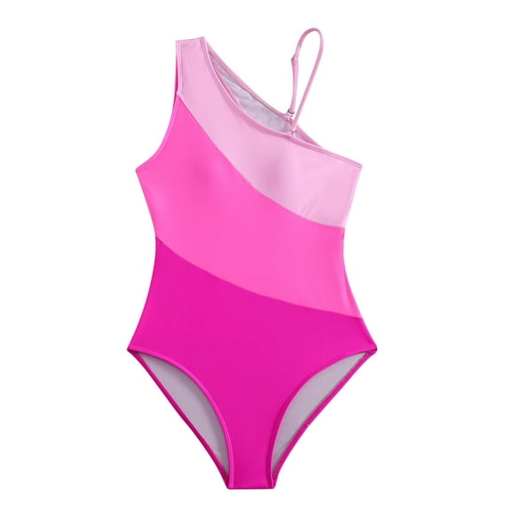 ZQUUVOU Women's One Shoulder Swimsuit Color Block Ruched One Piece Ruched Swimwear Adjustable Beach Pool Vacation Wear Pink