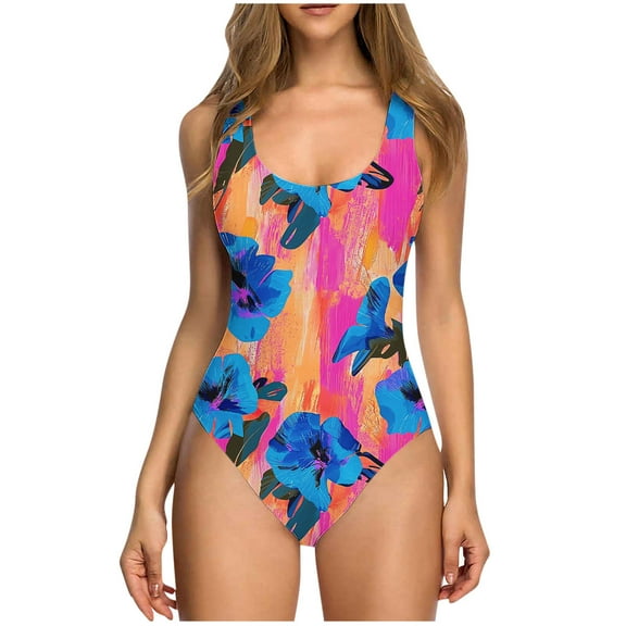 ZQUUVOU Women's One Piece Tankini Tummy Control Swimsuit (H-Hot Pink,S)