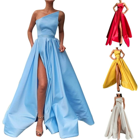 ZQUUVOU Women's One Shoulder Evening Gown Bustier High Slit Flowy Skirt Formal Dress Gala Evening Dresses Blue