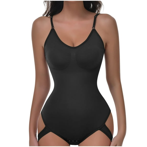 ZQUUVOU Women's Open Back Bodysuit Plus Size Adjustable Butt Lifting Tummy Control Shapewear Bodysuit Body Shaping Black