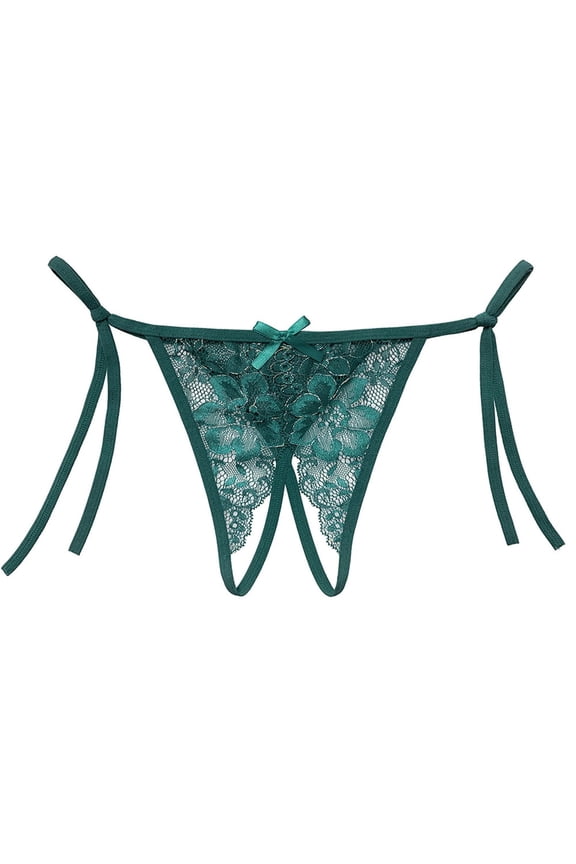 Women's Open Crotch G String Thong Lace Low Rise Side Adjustable Tie Thong Breathable Underwear Everyday Wear Green