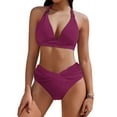 thumbnail image 1 of ZQUUVOU Women's Oversized Bikini Set Stripe Color Halter Swimsuits (Burgundy,S), 1 of 7