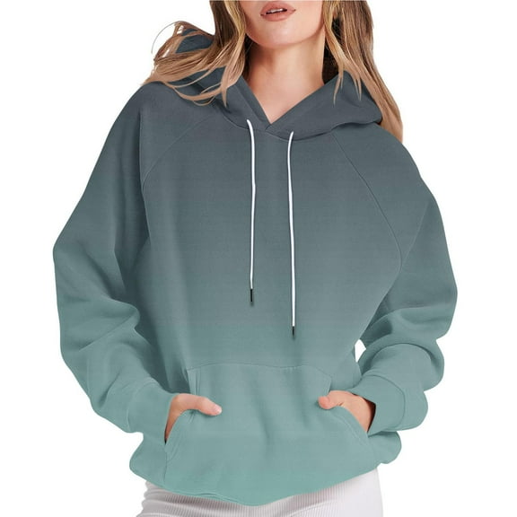 ZQUUVOU Women's Oversized Hoodies Gradient Color T-shirt Long Sleeves Drawstring Blouse with Pocket Casual Tops Hooded Sweatshirts Green B