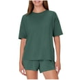 thumbnail image 1 of ZQUUVOU Women's Pajamas 2 Piece Lounge Sets Cotton Casual Loose Crew Neck Pajamas Set Short Sleeve Shorts Loungewear Olive Green, 1 of 7