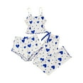 thumbnail image 1 of ZQUUVOU Women's Pajamas 3 Piece Sets Knit Ribbed Heart Print Camisole Shorts and Long Pants Soft Sleepwear Blue, 1 of 4
