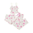 thumbnail image 1 of ZQUUVOU Women's Pajamas 3 Piece Sets Knit Ribbed Heart Print Camisole Shorts and Long Pants Soft Sleepwear Pink, 1 of 4