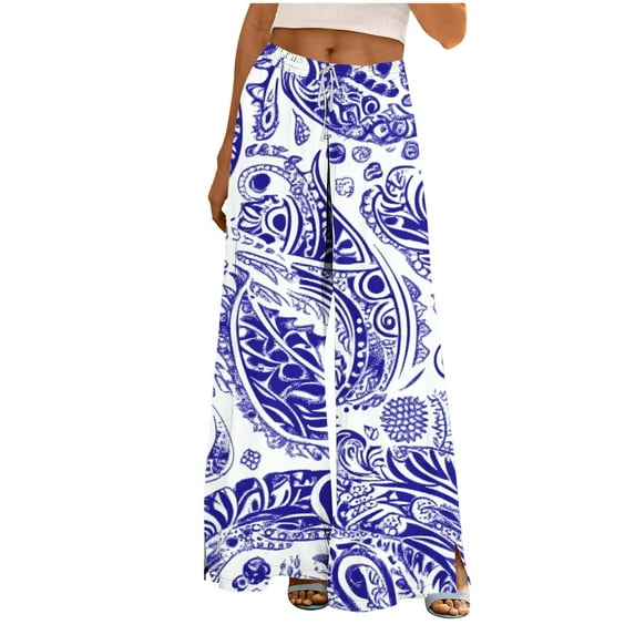 ZQUUVOU Women's Palazzo Pants High Waisted Loose Flowy Beach Lounge Pants with Pockets(C-Sky Blue,XL)