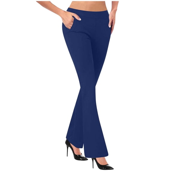 ZQUUVOU Women's Pants Casual Slim Solid Color Knit Flare Trousers(Blue,5XL)
