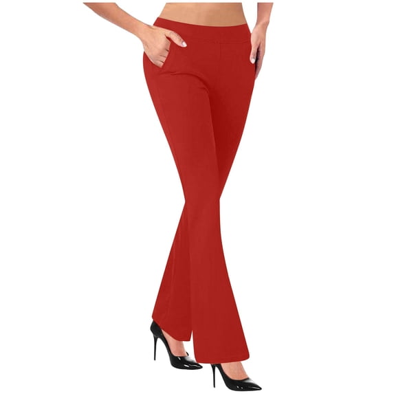 ZQUUVOU Women's Pants Casual Slim Solid Color Knit Flare Trousers(Red,3XL)