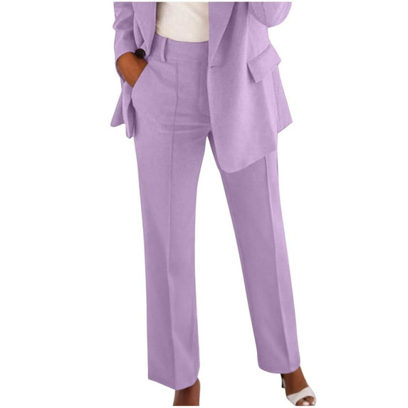 ZQUUVOU Women's Pants Casual Solid-Color Button Pocket Dress Trousers Zipper(Purple,S)