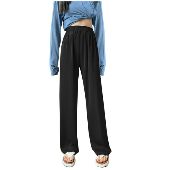 ZQUUVOU Women's Pants Lightweight Ice Silk Casual High Waist Pants Flowy Draped Loose Comfortable Bottoms Black