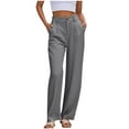 thumbnail image 1 of ZQUUVOU Women's Pants Solid Color Casual Button Elastic Waist Pants with Pocket(Gray,2XL), 1 of 8