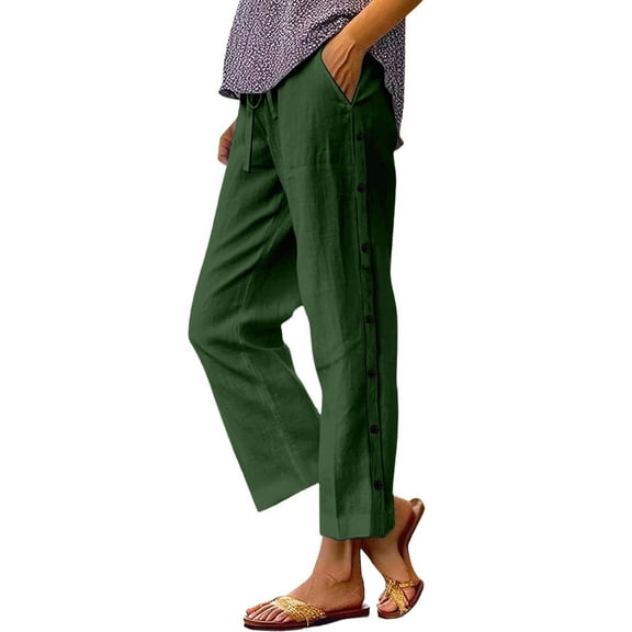 ZQUUVOU Women's Pants Solid Color Elastic Waist Casual Wide Leg Pants(Green,5XL)