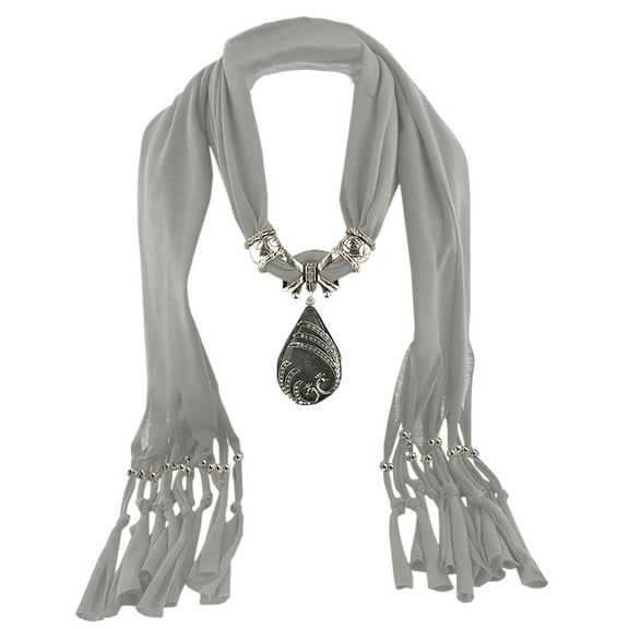 ZQUUVOU Women's Pendant Scarf Vintage Necklace Jewelry Shawl Ethnic Style Bohemia Chiffon Tassel Scarves Infinity Scarfs Gray