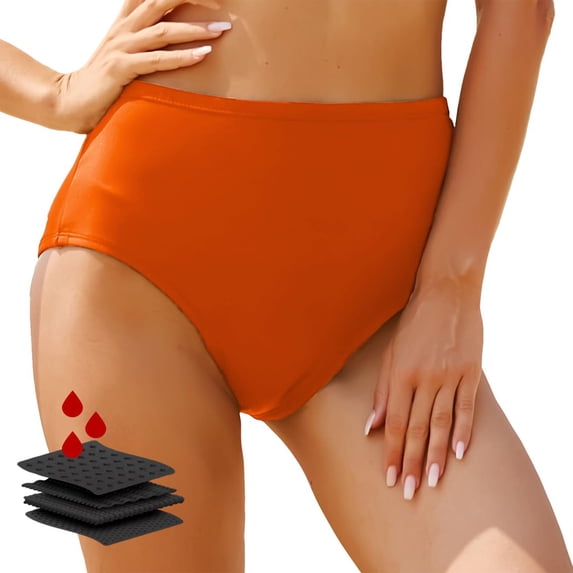 ZQUUVOU Women's Period Swim Bottoms Leak Proof Menstrual Beach Swimwear High Waist Safe Comfortable Summer Brief for Girls Teens Orange