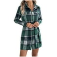thumbnail image 1 of ZQUUVOU Women's Plaid Print Dress Fleece Long Sleeve Collared Button Down Belted Waist Winter Office Wear Outfit Green, 1 of 8