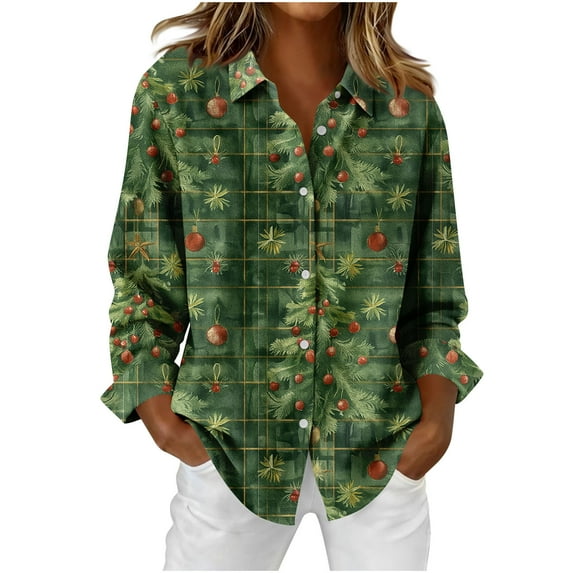 ZQUUVOU Women's Plaid Shirts Printed Button Down Long Sleeve Collared Tops Blouse for Business Casual Office Outfits Multicolor B