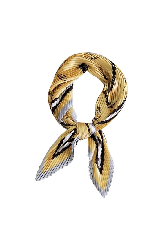 Women's Pleated Silk Square Scarf Fashion Hair Accessory Cotton Linen for Neck Headband Hair Wrap Styling Yellow