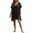 thumbnail image 1 of ZQUUVOU Women's Plus Size Beach Cover Up Casual V Neck Loose Bathing Suit Coverups Relaxed Fit Swimwear Summer Beach Dress Black, 1 of 5