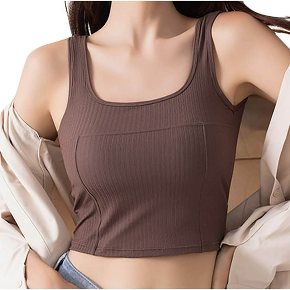 ZQUUVOU Women's Plus Size Cami with Removable Cups Scoop Neck Stretchy Breathable for Work Office Weekend Loungewear Coffee