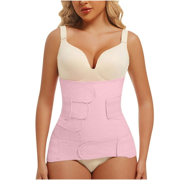 ZQUUVOU Women's Plus Size Shapewear 2-Piece Set Tummy Control Waist Trainer Postpartum Girdle Body Shaping Underwear Pink