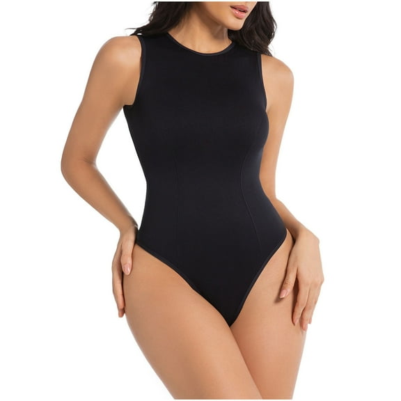 ZQUUVOU Women's Plus Size Stretch Bodysuit Backless Front Closure Snap Crotch Full Body Shaper Thong Bodysuit Black