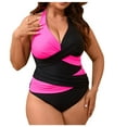 thumbnail image 1 of ZQUUVOU Women's Plus Size Swimsuit Color Block Halter Neck One Piece Bathing Suit Removable Pad Tummy Control Swimwear Pink, 1 of 9