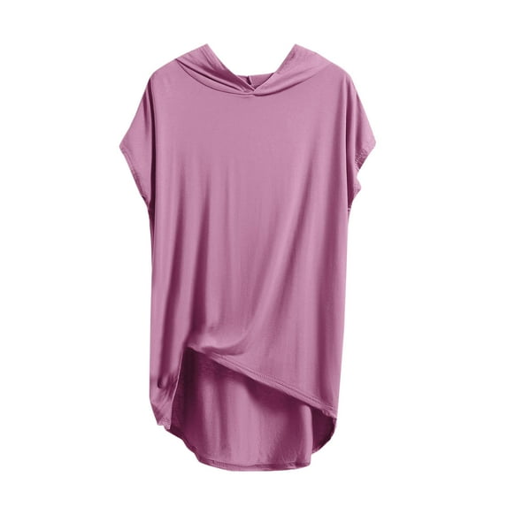 ZQUUVOU Women's Plus Size T-Shirt Casual Crew Neck Solid Color Cap Sleeve Blouse Purple (4XL)