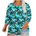 thumbnail image 1 of ZQUUVOU Women's Plus Size T-Shirt Print Floral Round Neck 3/4 Sleeve Blouse A-Green (5XL), 1 of 5