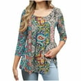 thumbnail image 1 of ZQUUVOU Women's Plus Size T-Shirt Print Floral Round Neck 3/4 Sleeve Blouse D-Olive Green (M), 1 of 6