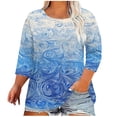 thumbnail image 1 of Zwiiyzr Women's Plus Size T-Shirt Print Floral Round Neck 3/4 Sleeve Blouse E-Blue (XL), 1 of 5