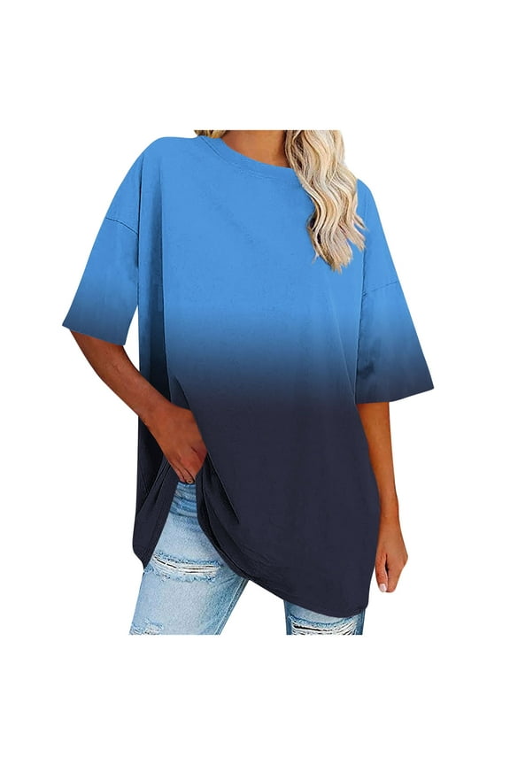 Women's Plus Size T-Shirt Round Neck Short Sleeved Topss Blue (4XL)