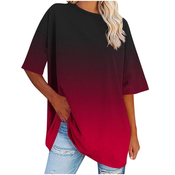 Zwiiyzr Women's Plus Size T-Shirt Round Neck Short Sleeved Topss Burgundy (XL)